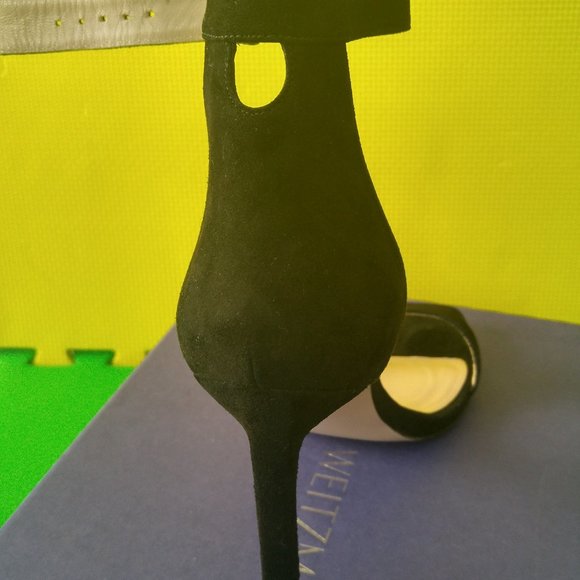 Stuart Weitzman 100 square nudist Black luxe Suede Sandal Heels size M9.5 - Picture 3 of 12